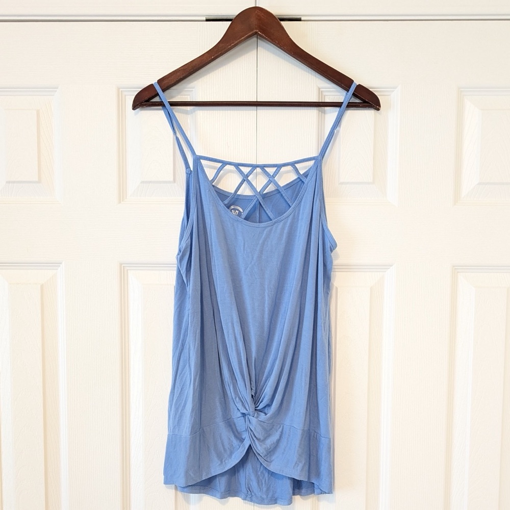 Criss Cross Blue Tank Top Crossover Straps 24/7 Maurices Size Large